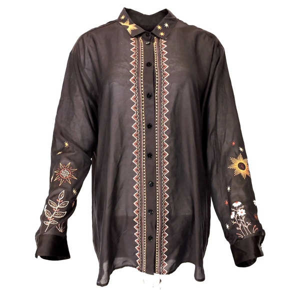 Johnny Was Tops - JOHNNY WAS / CALME WOMENS LONG SLIVE SILK FASHION BLOUSE